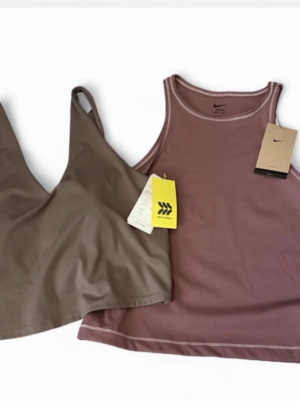 Bundle of Nike Ribbed Mauve Tank and All in Motion Taupe Sports Bra Set - Picture 1 of 7